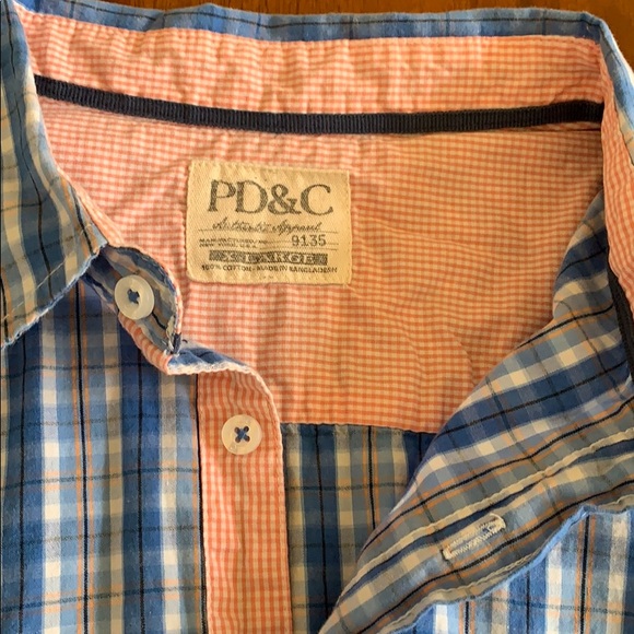 PD&C blue plaid short sleeved button up shirt XL - Picture 2 of 2
